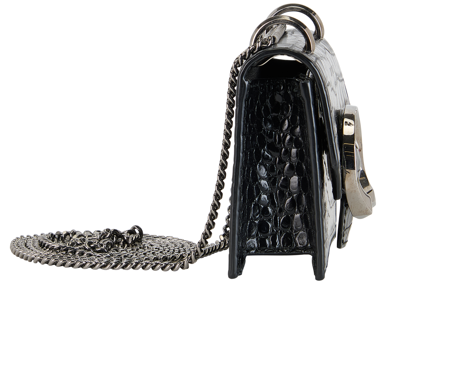 Paris Mini Croc Embossed Crossbody Bag, &pound;310, Handbags, Black, Leather, Side view